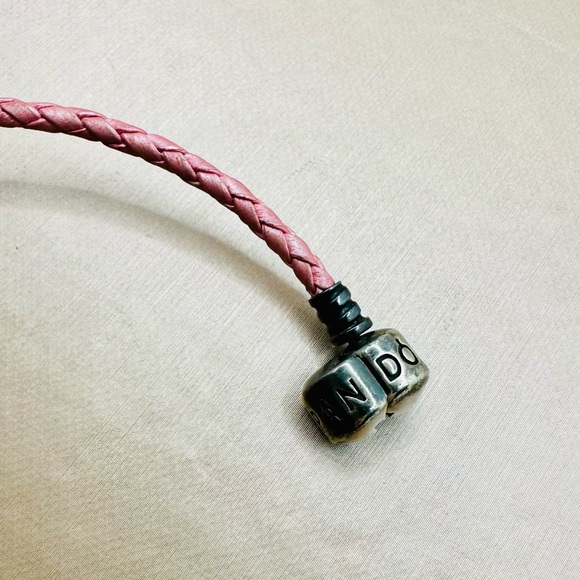 EUC Pandora 590705CMP-S Single Shimmering Pink Woven Leather Clasp Bracelet - Picture 14 of 15